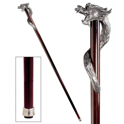 ALDO Health Care Mobility & Accessibility Canes & Walking Sticks 3.5"Wx3.5"Dx33.5"H / NEW / Wood Italian Dragon Solid Hardwood Pewter Walking Stick Collectible Not intended for Orthopedic use.