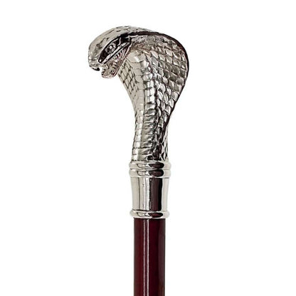 ALDO Health Care Mobility & Accessibility Canes & Walking Sticks 3"Wx2.5"Dx36"H / NEW / Wood Italian Solid Hardwood Cobra  Pewter Walking Stick Collectible Gift