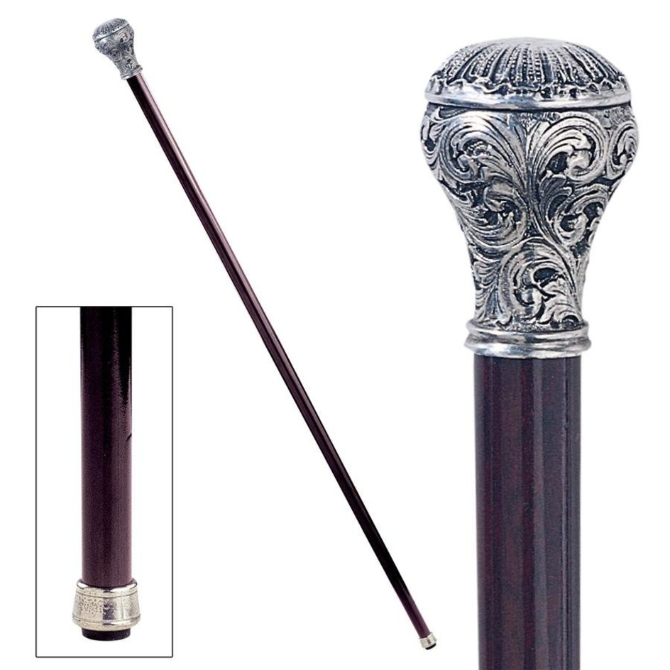 ALDO Health Care Mobility & Accessibility Canes & Walking Sticks 35.5"H / NEW / Wood Italian Solid Hardwood Ornamental Classic Flamboyant  Ball Pewter Walking Stick Collectible Gift