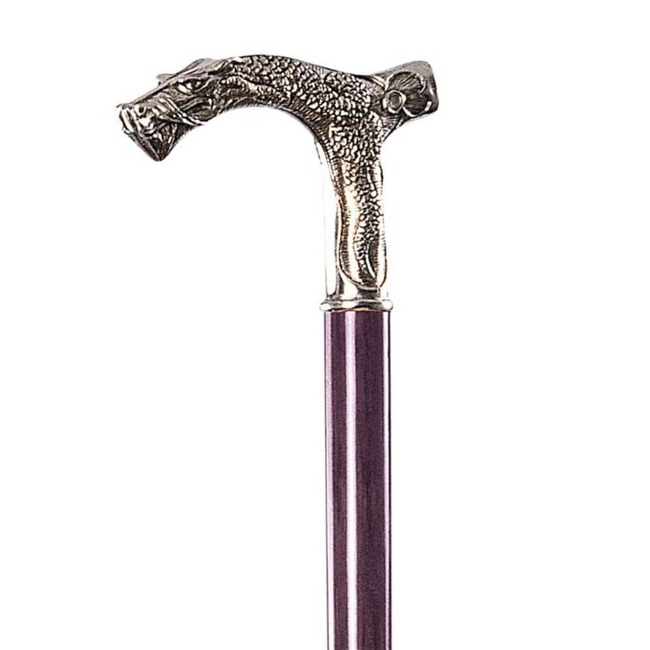 ALDO Health Care Mobility & Accessibility Canes & Walking Sticks 4.5"Wx0.5"Dx36"H / NEW / Wood Italian Medieval Dragon Solid Hardwood Pewter Walking Stick Collectible Gift