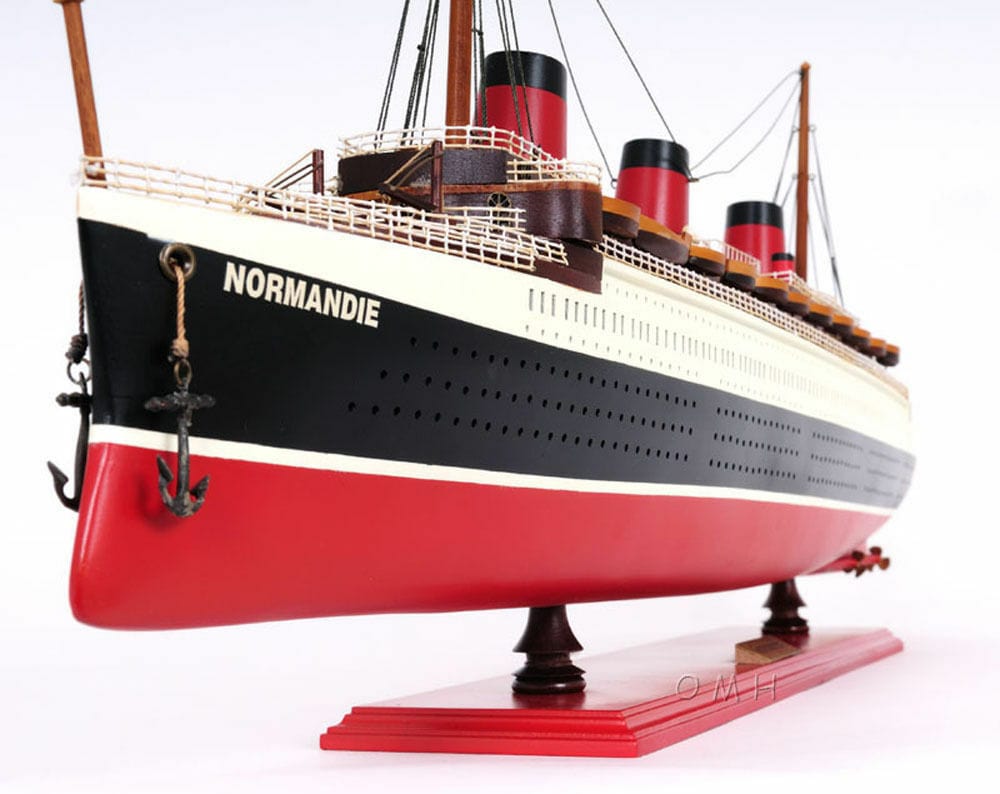 ALDO Hobbies & Creative Arts> Collectibles> Scale Model 44.75 W: 9.25 H: 15 Inches / NEW / Wood T.S.S. Normandie French Painted Passenger Ship Ocean Liner Large Wood Model Assembled With Display Case