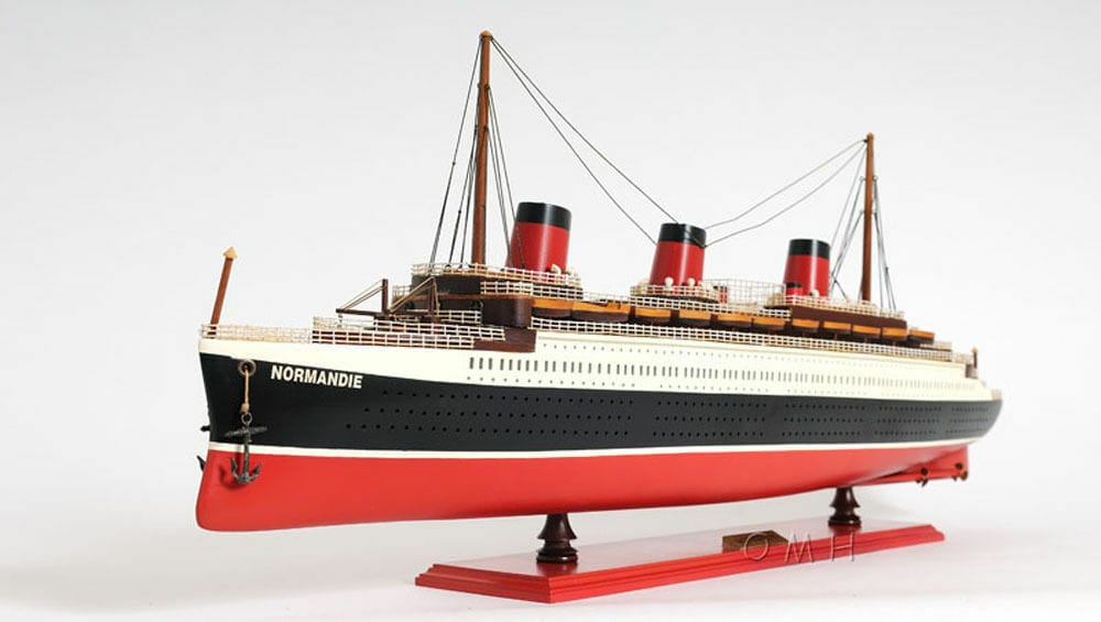 ALDO Hobbies & Creative Arts> Collectibles> Scale Model 44.75 W: 9.25 H: 15 Inches / NEW / Wood T.S.S. Normandie French Painted Passenger Ship Ocean Liner Large Wood Model Assembled With Display Case