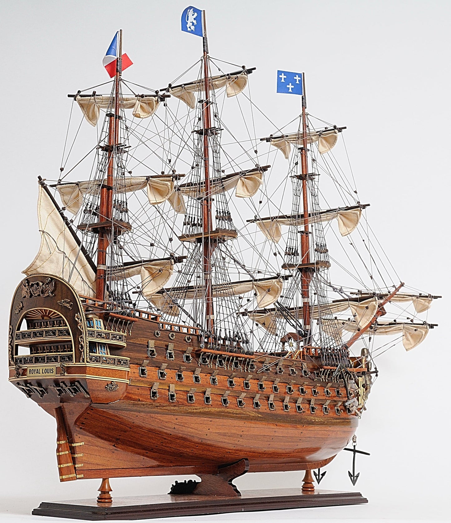 ALDO Hobbies & Creative Arts> Collectibles> Scale Model L: 37 W: 12 H: 36 Inches / Brown / Wood Royal Louis E.E French Navy Tall Ship Large Sailboat Wood Model Assembled