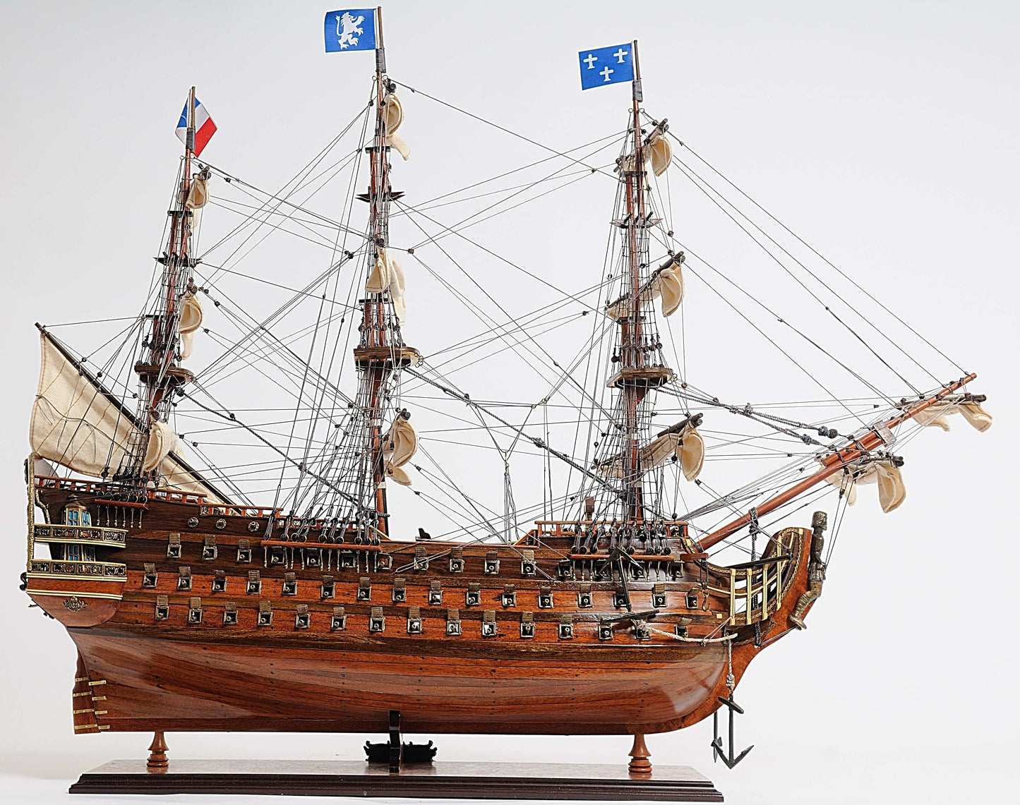 ALDO Hobbies & Creative Arts> Collectibles> Scale Model L: 37 W: 12 H: 36 Inches / Brown / Wood Royal Louis E.E French Navy Tall Ship Large Sailboat Wood Model Assembled