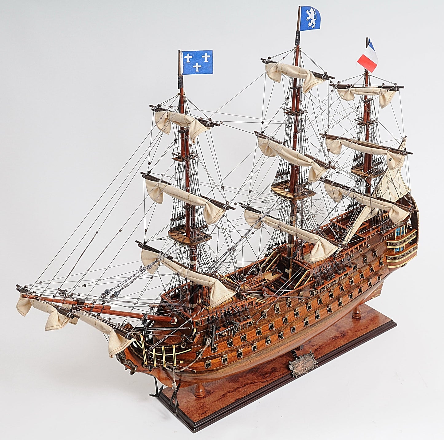 ALDO Hobbies & Creative Arts> Collectibles> Scale Model L: 37 W: 12 H: 36 Inches / Brown / Wood Royal Louis E.E French Navy Tall Ship Large Sailboat Wood Model Assembled