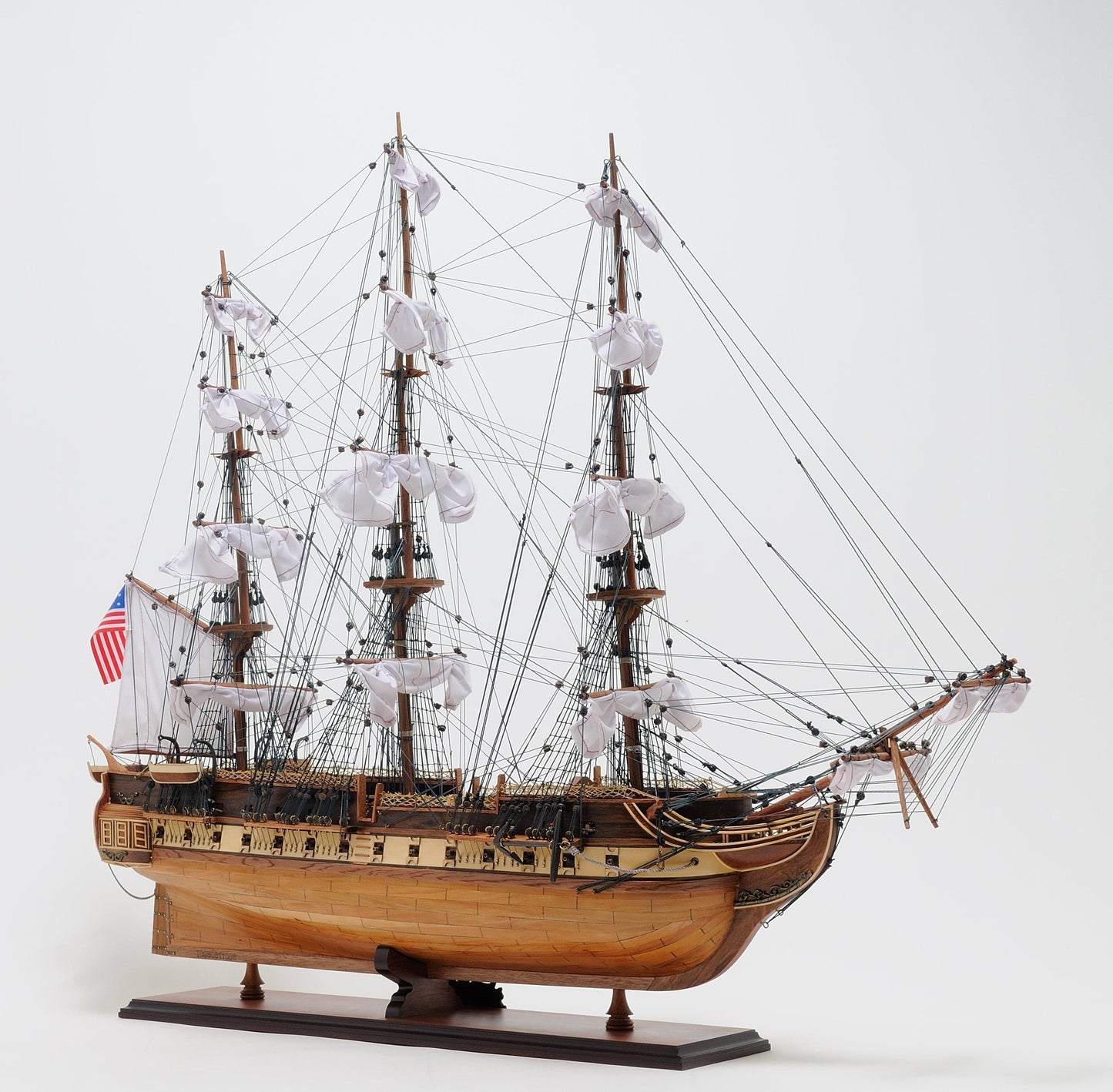 ALDO Hobbies & Creative Arts> Collectibles> Scale Model L: 40 W: 13.75 H: 60 Inches / NEW / Wood USS Constitution Large Tall Ship Wood Model Sailboat With Floor Display Case Combo Assembled