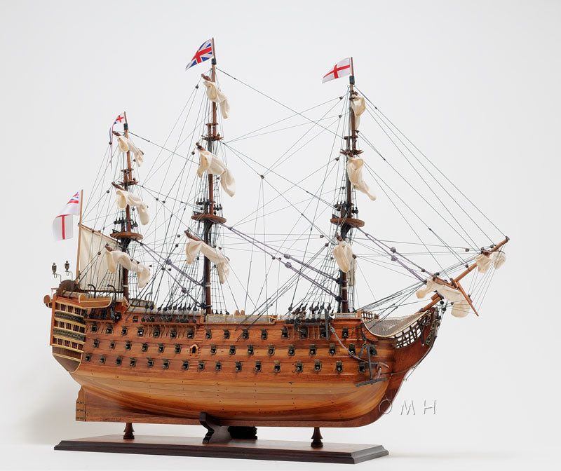 ALDO Hobbies & Creative Arts> Collectibles> Scale Model L: 40 W: 13.75 H: 69 Inches / Brown / Wood HMS Victory Admiral Nelson Flagship Tall Ship Large Sailboat Exclusive Edition Wood Model Assembled With Floor Display Case