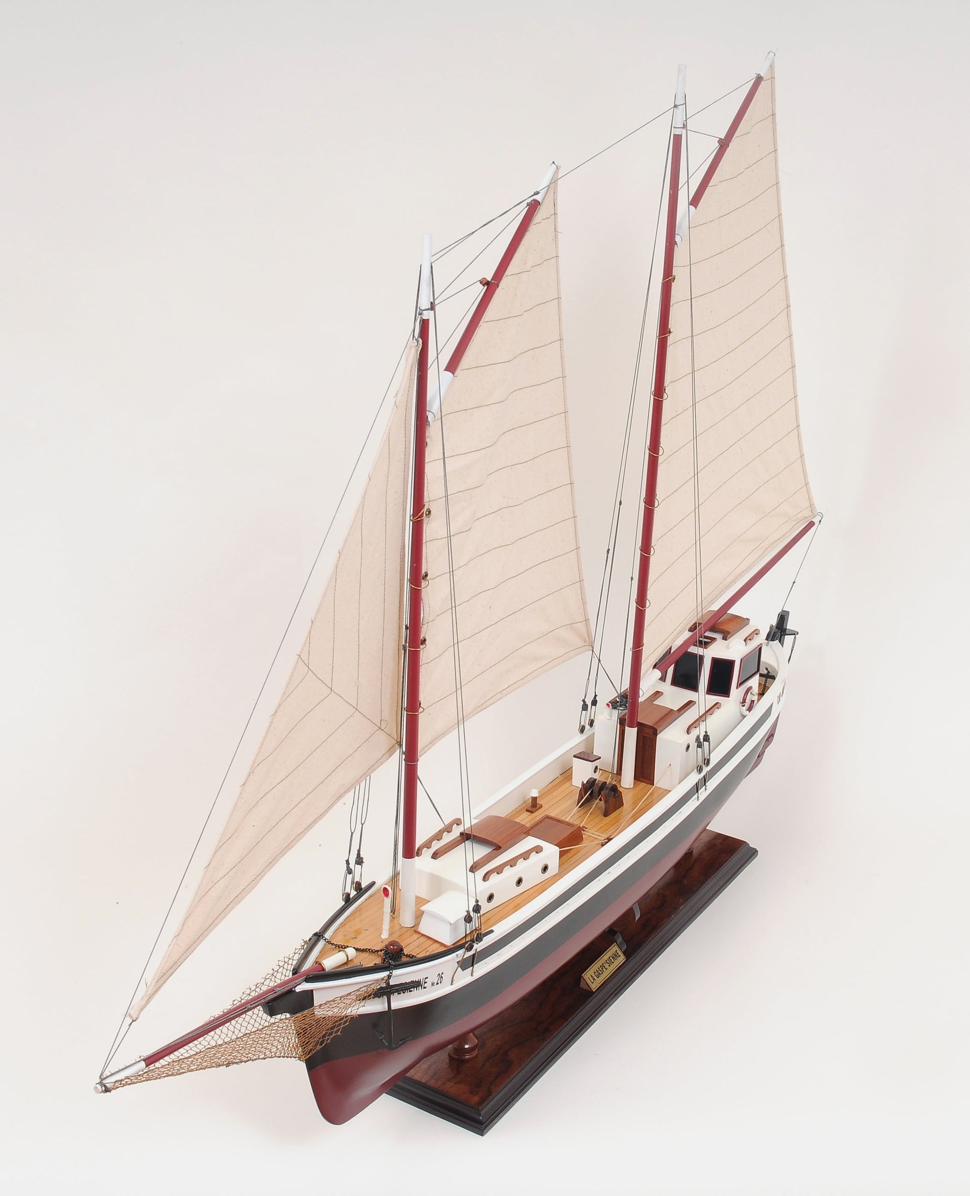 ALDO Hobbies & Creative Arts> Collectibles> Scale Model L: 43 W: 5.5 H: 31.25 Inches / NEW / Wood La Gaspésienne Canadien Sailboat Large Wood Model Ship By Developer Howard Chapelle