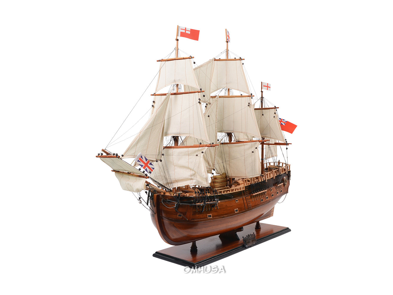 Aldo Hobbies & Creative Arts> Collectibles> Scale Model new / Wood / L: 38 W: 13 H: 32 Inches HMS  Endeavour British Royal Navy James Cook Tall Ship Large Wood Model Sailboat Assembled