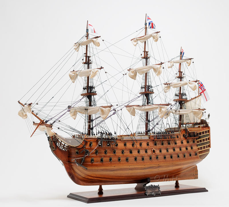 Aldo Hobbies & Creative Arts> Collectibles> Scale Model new / Wood / L: 40 W: 13.75 H: 39.25 Inches HMS Victory Midsize EE Tallship Wood Model Sailboat Assembled  With Display Case And Glass