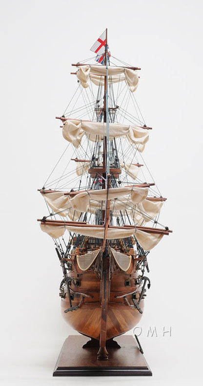 Aldo Hobbies & Creative Arts> Collectibles> Scale Model new / Wood / L: 40 W: 13.75 H: 39.25 Inches HMS Victory Midsize EE Tallship Wood Model Sailboat Assembled  With Display Case And Glass