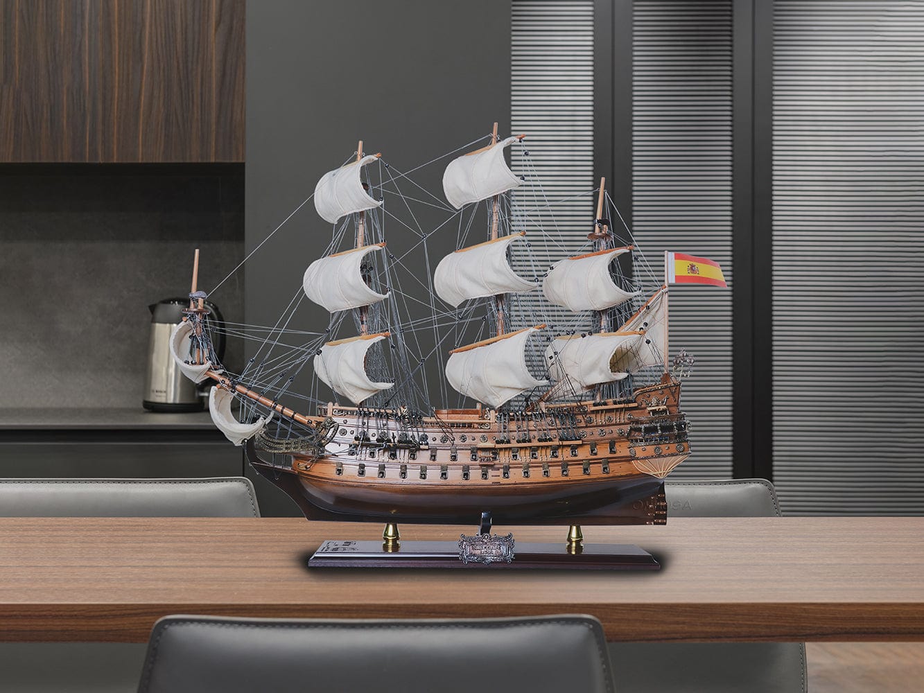 ALDO Hobbies & Creative Arts> Collectibles> Scale Model San Felipe Spanish Armada Galleon Tall Ship Medium Wood Model Limited Edition Full Crooked SailsSailboat Assembled