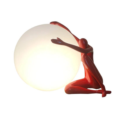 ALDO Home & Garden>Lamps> Lighting & Ceiling Fans Modern Art Table Lamp Red Abstract Humanoid Holding LED Light Ball