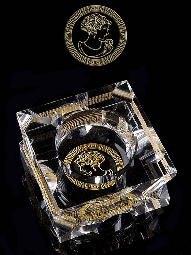 ALDO Home & Kitchen>Ashtray French Royal Style Hand Made Fine Led Free Cristal with Real Gold leaf Designer Ashtray