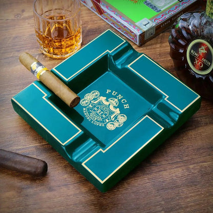 ALDO Home & Kitchen>Ashtray Luxury Style Hand Made Fine Ceramic Large Designer Cigars Punch Manuel Lopez Havana Cuba Ashtrays With Real Gold Leaf