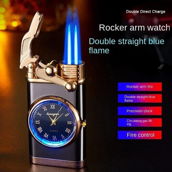 ALDO Home & Kitchen>Ashtray Private Collection Deasigner Windproof Gas Lighter with Quartz Wrist Watch Gift Smoking Accessories