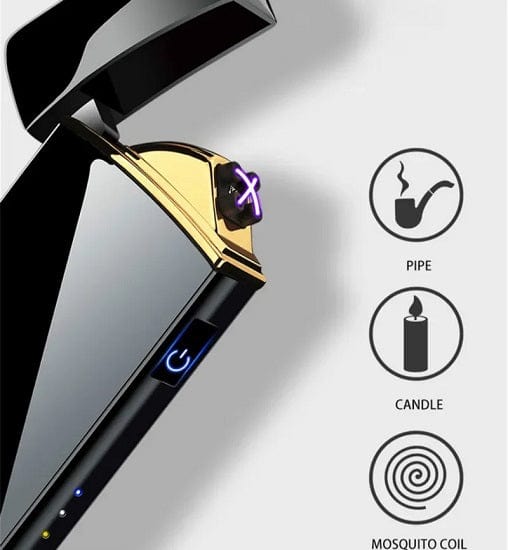 ALDO Home & Kitchen>Ashtray Private Collection Electric Windproof Metal Lighter Double Arc Plasma Flameless Rechargeable USB Lighter LED Gift Smoking Accessories