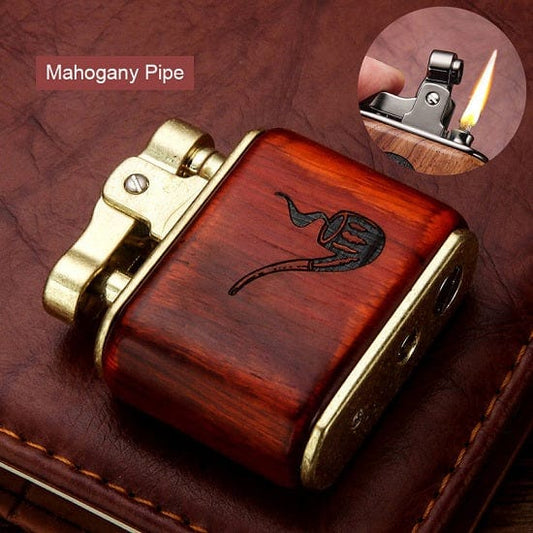 ALDO Home & Kitchen>Ashtray Private Collection Nostalgic Old-Fashioned Solid Wood Mechanical Lighter Pipe Smoking Gift Accessories