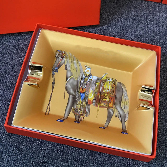 ALDO Home & Kitchen>Ashtray Style 2 / Ceramic English Style Hand Made Fine Ceramic Horse Designer Ashtray With Real Gold leaf