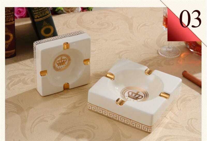 ALDO Home & Kitchen>Ashtray Versace Gold Crown Style Handmade Fine Ceramic Designer Ashtray With Real Gold Leaf