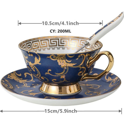 ALDO Home & Kitchen>Cups, Mugs, & Saucers Blue / Porcelain / Please see pictures attached with sizes Porcelain Luxury Coffee or Tea Cup Gold Plated Fantasy Style with Saucer and Spoon