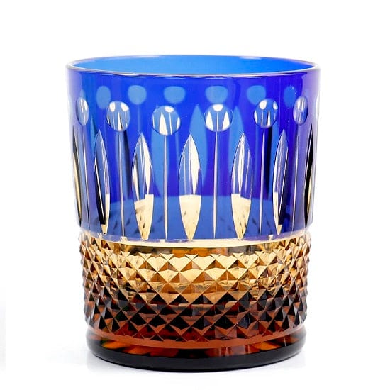 ALDO Home & Kitchen>Cups, Mugs, & Saucers Blue Privat Collection Japanese Edo Kiriko Style Old Fashioned  Hand Cut and Blown Crystal Wishky Cocktail and Vodka Glasses