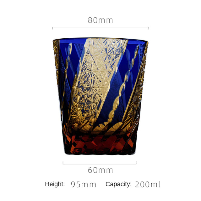 ALDO Home & Kitchen>Cups, Mugs, & Saucers New / Lead free Crystal / 85mm H x 86mm W / 33.4 " H x 33.8" W inches Japanese Kiriko Style Bohemian Czech Hand Cut and Blown Lead Free Crystal Blue Whisky Cocktail and Vodka Glass