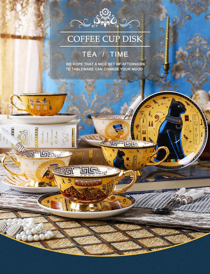 ALDO Home & Kitchen>Cups, Mugs, & Saucers Porcelain Coffee or Tea Cup Gold Plated Legends of Egypt with Saucer and Spoon 24 Karat Gold Plated