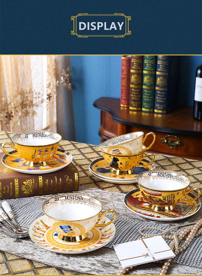 ALDO Home & Kitchen>Cups, Mugs, & Saucers Porcelain Coffee or Tea Cup Gold Plated Legends of Egypt with Saucer and Spoon 24 Karat Gold Plated