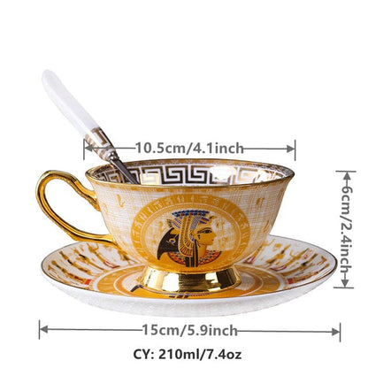 ALDO Home & Kitchen>Cups, Mugs, & Saucers Porcelain Coffee or Tea Cup Gold Plated Legends of Egypt with Saucer and Spoon 24 Karat Gold Plated