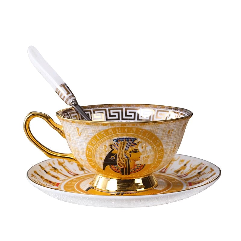 ALDO Home & Kitchen>Cups, Mugs, & Saucers Porcelain Coffee or Tea Cup Gold Plated Legends of Egypt with Saucer and Spoon 24 Karat Gold Plated