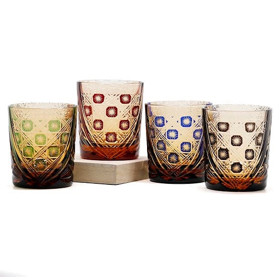 ALDO Home & Kitchen>Cups, Mugs, & Saucers Privat Collection Japanese Edo Kiriko Style Bohemian Hand Cut and Blown Crystal Wishky Cocktail and Vodka Glasses