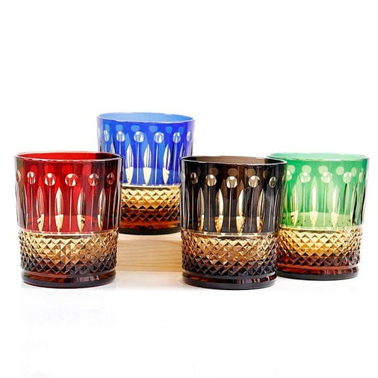 ALDO Home & Kitchen>Cups, Mugs, & Saucers Set of Four Privat Collection Japanese Edo Kiriko Style Old Fashioned  Hand Cut and Blown Crystal Wishky Cocktail and Vodka Glasses