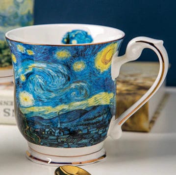 ALDO Home & Kitchen>Cups, Mugs, & Saucers Style 1 / Porcelain / 10cm H x 9.5 cm W Top Grade Porcelain Coffee or Tea Cup Mug Gold Plated featuring Van Gogh's Classic Oil Paintings