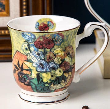 ALDO Home & Kitchen>Cups, Mugs, & Saucers Style 3 / Porcelain / 10cm H x 9.5 cm W Top Grade Porcelain Coffee or Tea Cup Mug Gold Plated featuring Van Gogh's Classic Oil Paintings