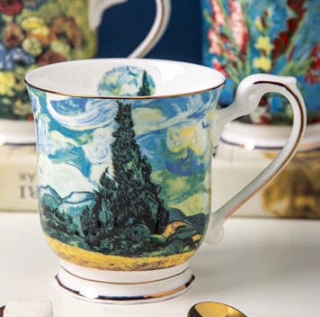 ALDO Home & Kitchen>Cups, Mugs, & Saucers Style 4 / Porcelain / 10cm H x 9.5 cm W Top Grade Porcelain Coffee or Tea Cup Mug Gold Plated featuring Van Gogh's Classic Oil Paintings