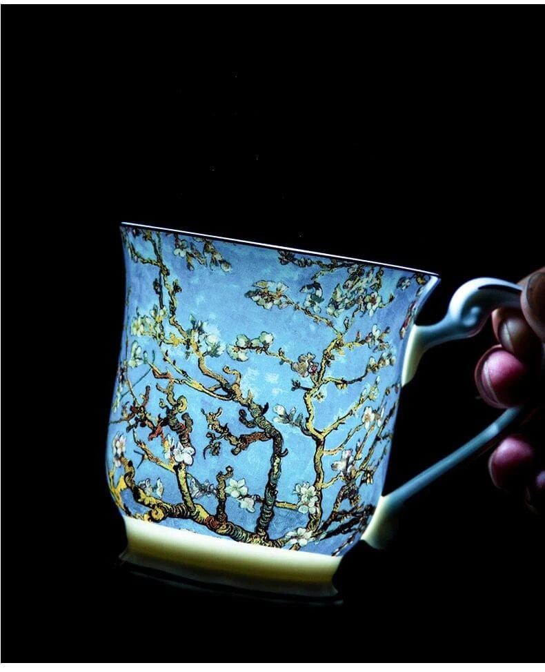 ALDO Home & Kitchen>Cups, Mugs, & Saucers Style 5 / Porcelain / 10cm H x 9.5 cm W Top Grade Porcelain Coffee or Tea Cup Mug Gold Plated featuring Van Gogh's Classic Oil Paintings