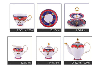 ALDO Home & Kitchen>Dinner Set Elegant Luxury French Royal Style Hand Made Fine Porcelain Bone China Gold Plated Coffee and Tea Set 11 Pices