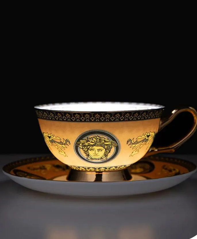 ALDO Home & Kitchen>Dinner Set luxurious Versace Style Royal Classic Coffee and Tea Set Hand Made  Bone China Porcelain Real Gold Leaf Set for One