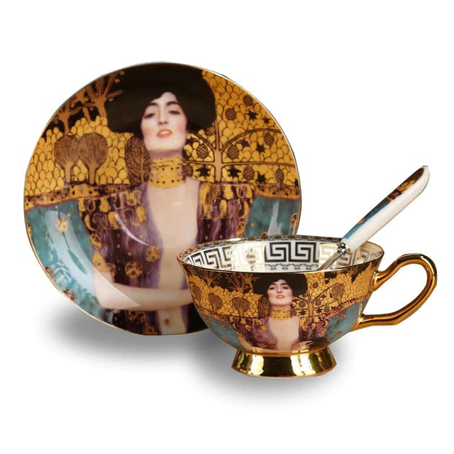 ALDO Home & Kitchen>Dinner Set New Coffee and Tea Set To Serve 6 Person / Porcelain / Coffee and Tea Set Gold Black and White Unique European Style Coffee and Tea Set with Gustav Klimt Art Hand Made Fine Porcelain with Real Gold leaf To Serve 6 Person