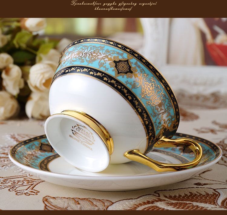 ALDO Home & Kitchen>Dinner Set New / Porcelain Royal Classic Coffee and Tea Set Baroque Style Art Hand Made Fine Porcelain 24 Karat  Gold Plated For Six  Person Comes in the Gift Box