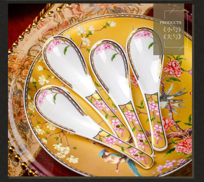 ALDO Home & Kitchen>Dinner Set Porcelan / Gold Luxury Golden Flower Style Hand Made Fine Porcelain Dinner 70 pieces Set