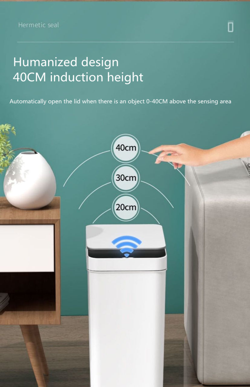 ALDO Household Supplies > Waste Containment > Trash Cans & Wastebaskets 12.5" x 9.25" x 7.4" inches / ABC Plastic / Three Mode Opening Intelligent Smart Trash Can Three Mode Opening Kick Induction Smart Sensor Dustbin Rechargable USB Waterproof Garbage Bin White With Free Set Of Bags