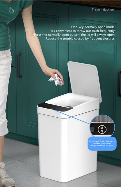 ALDO Household Supplies > Waste Containment > Trash Cans & Wastebaskets 12.5" x 9.25" x 7.4" inches / ABC Plastic / Three Mode Opening Intelligent Smart Trash Can Three Mode Opening Kick Induction Smart Sensor Dustbin Rechargable USB Waterproof Garbage Bin White With Free Set Of Bags