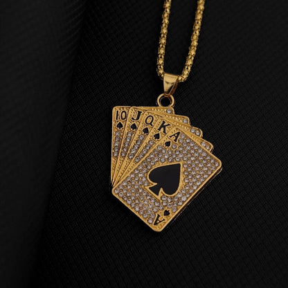 ALDO Jewelry Playing Cards For Good Luck and Fortune For Players Gold Pendant Necklace with Zircon