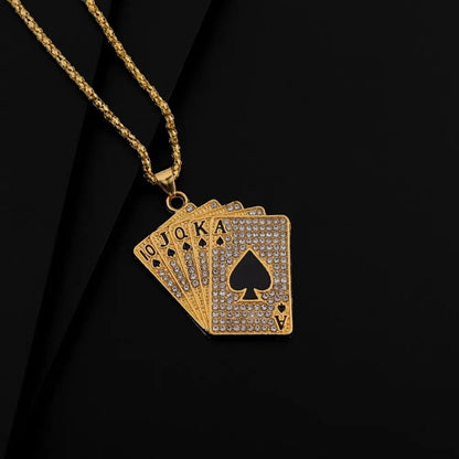 ALDO Jewelry Playing Cards For Good Luck and Fortune For Players Gold Pendant Necklace with Zircon