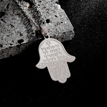 ALDO Jewelry Silver Jewish Fatima Hand Hamsa with Blessings for Home Safety, Health,Prosperity and Protection Pendant Necklace for  Man and Women