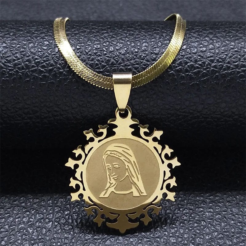 ALDO Jewelry Virgin Mary Prayer For Us Stainless Steel Amulet Medal Pendant Necklace for Men and Women