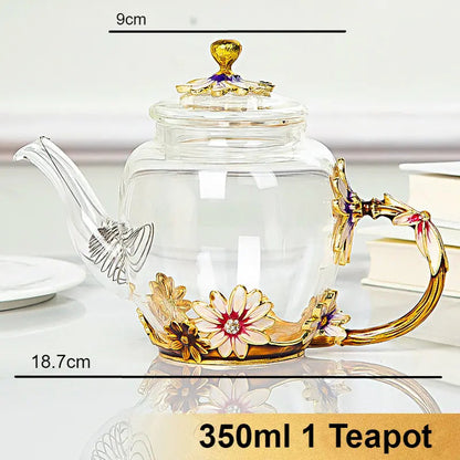 ALDO ‎> Kitchen & Dining > Tableware > Dinnerware Beautiful Enamel Crystal Tea Set and Daisy Glass Teapot