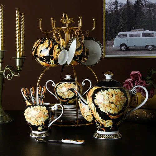 ALDO ‎> Kitchen & Dining > Tableware > Dinnerware British Riyal Collection Style Elegant Coffee and Tea Luxury 24 karat Plated Porcelain Set